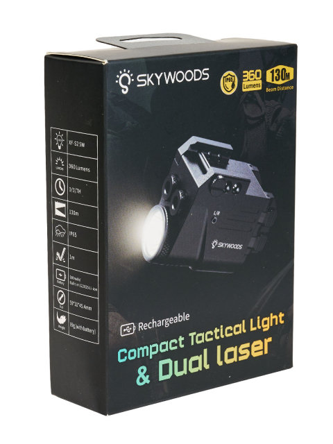 Фонарь подствольный пистолетный SKYWOODS RACCOON DOUBLE LASER, 500 люмен, ЛЦУх2 красн/зел