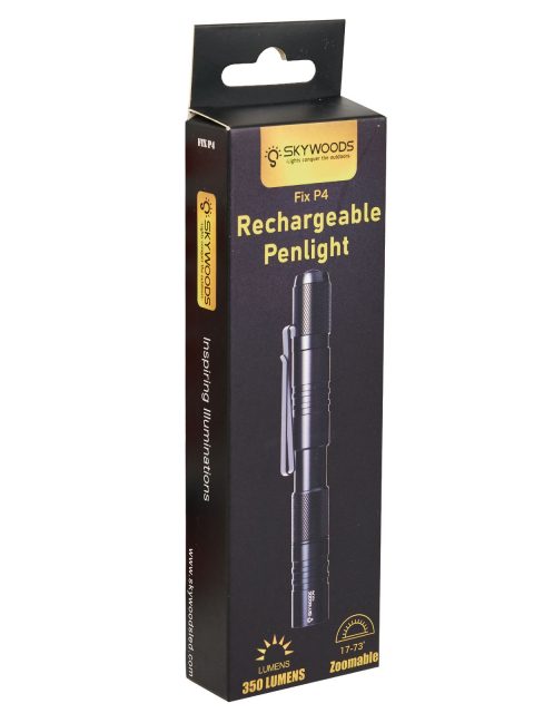 Фонарь-ручка SKYWOODS PENLIGHT FIX P4 Short, 350 люмен, фокусировка луча, Type-C