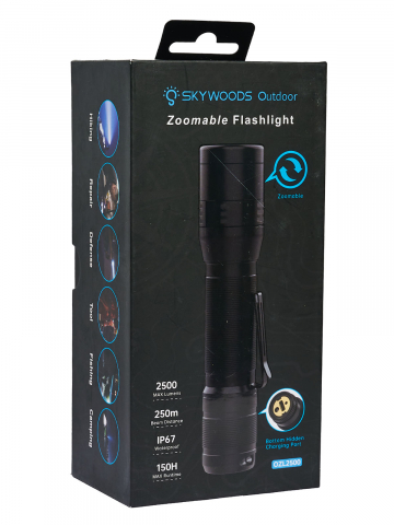 Ручной фонарь SKYWOODS WILD, 2500 люмен, USB-Type C, холодный свет, IP67